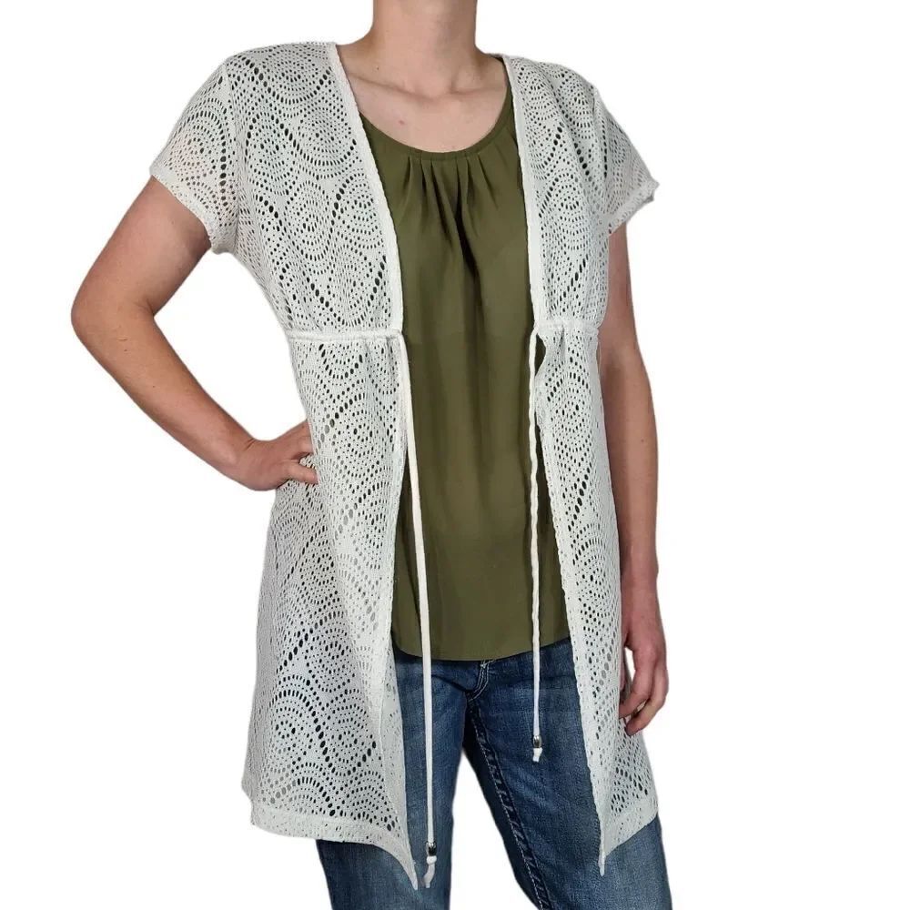 Catalina Netted White Tie Front Beach Coverup